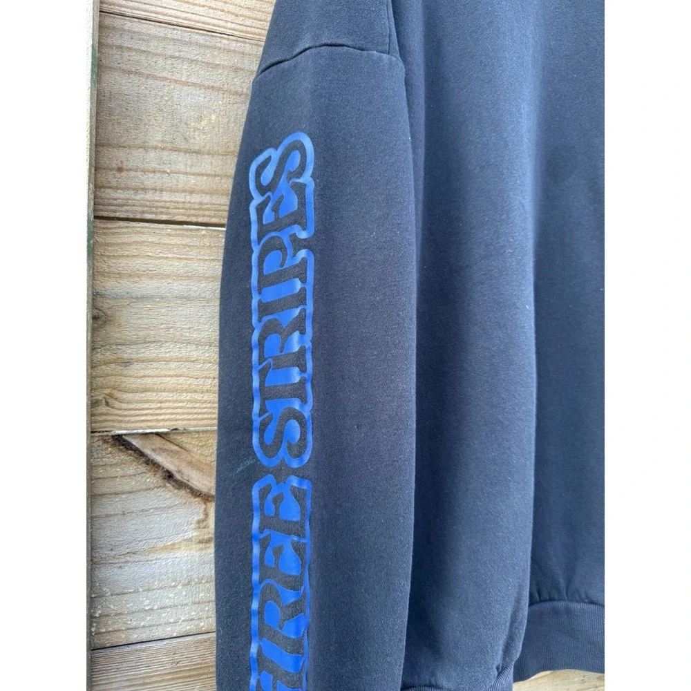 Adidas Three Stripes Black Sweatshirt With White Logo Words On Sleeves Size Larg